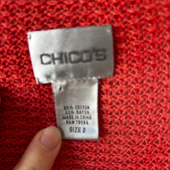 Chico's Size 2 (Large) Coral Duster Cardigan waffle Knit Spring Summer Staple - Picture 6 of 9